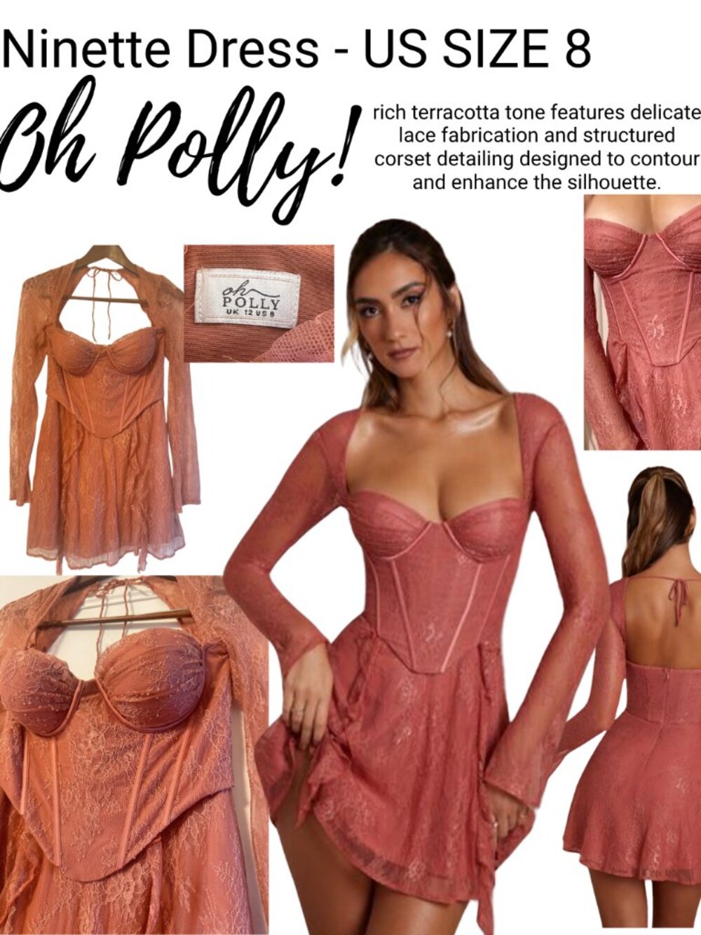 Ninette – Long Sleeve Lace Corset Mini Dress for Terracotta